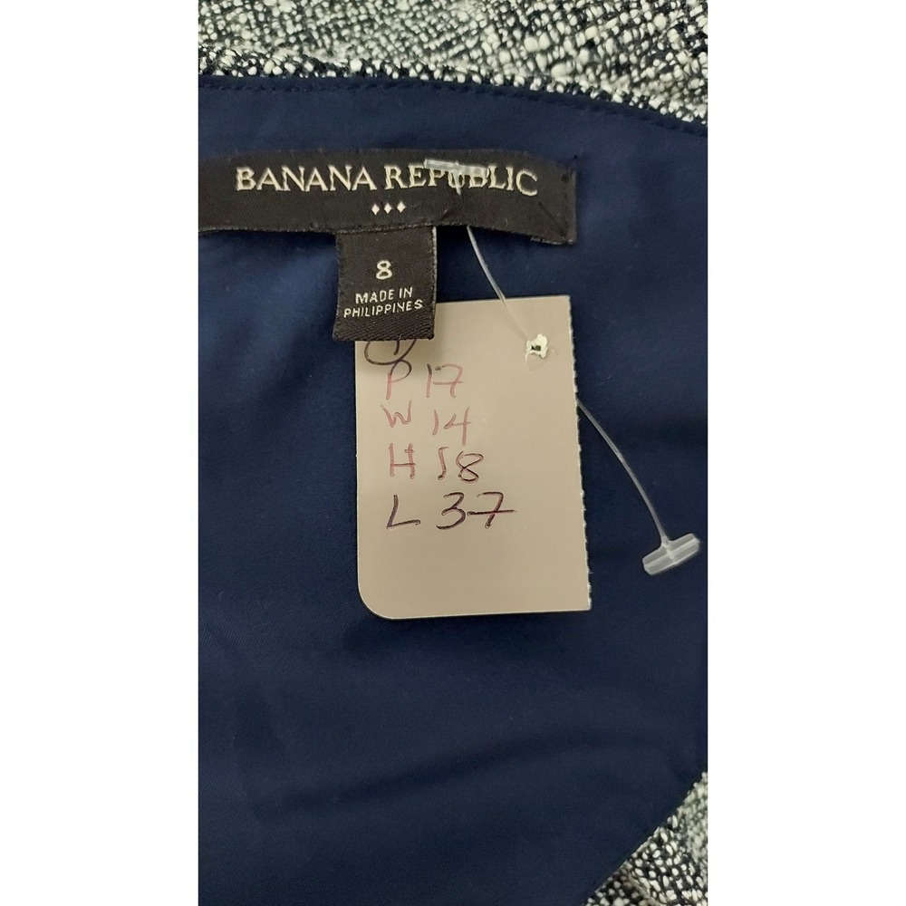 Banana Republic Dress Size 8 Navy White Tweed lined V Neck Sleeveless Career - Picture 5 of 6